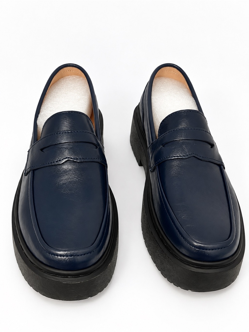 Beauseen Navy Blue Chunky Platform Penny Loafers – US 6.5